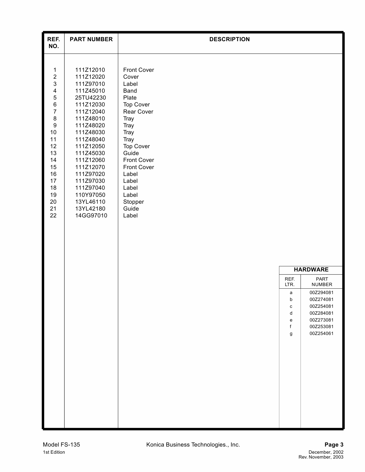 Konica-Minolta Options FS-135 Parts Manual-3